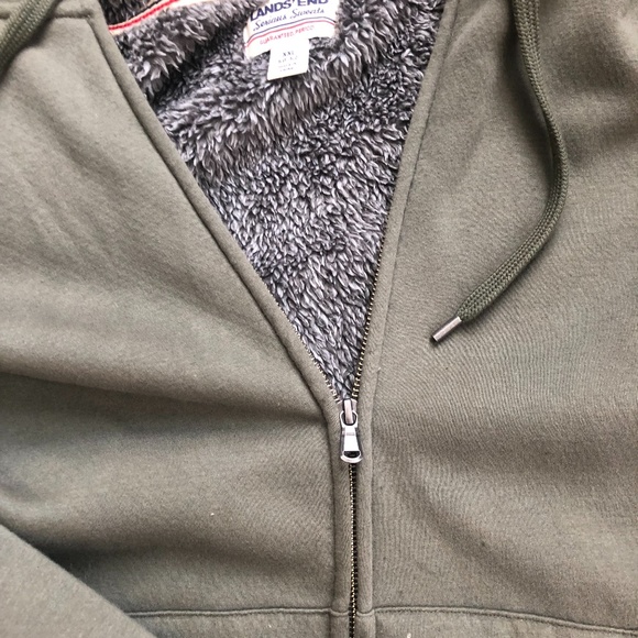 LANDS END , SUPER COZY SHERPA HOODIE, OLIVE, XXL - Picture 2 of 4